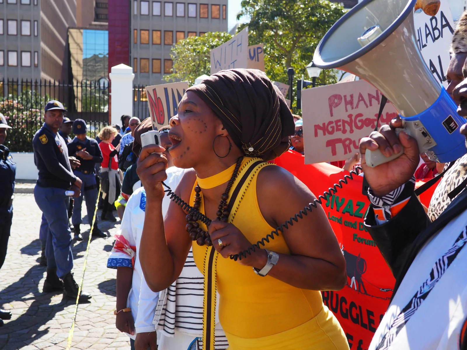 For a piece titled Is South Africa Safe, Cape Town, South Africa -11 September 2018 : Land Rights Protestors March to Parliament in Cape Town, South Africa