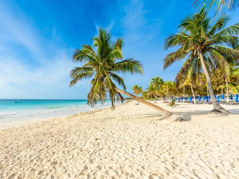 Very nice view of Paradise Beach on a sunny day with blue skies to help answer the question Is Tulum Safe