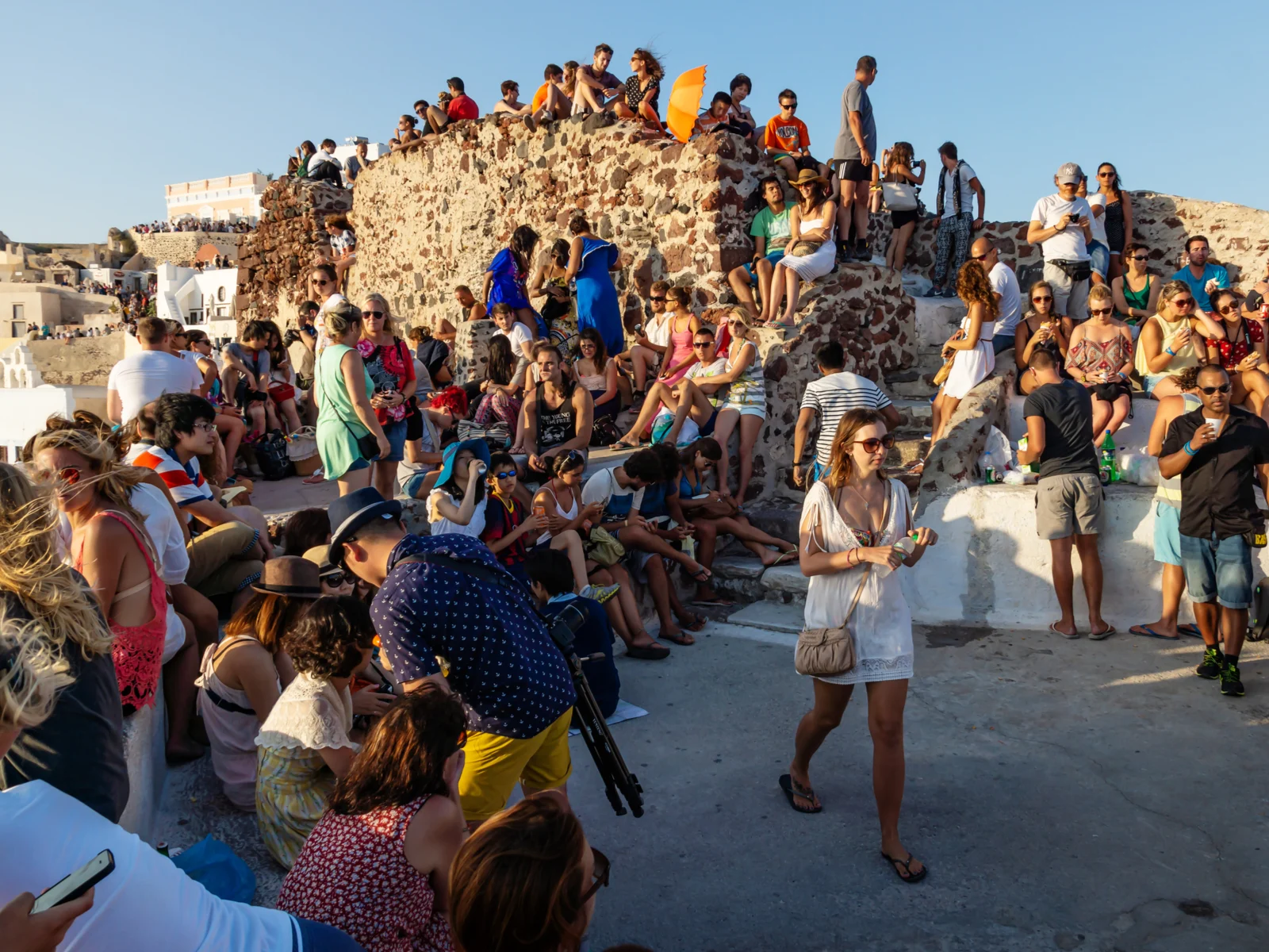 Busy square in Oia Greece