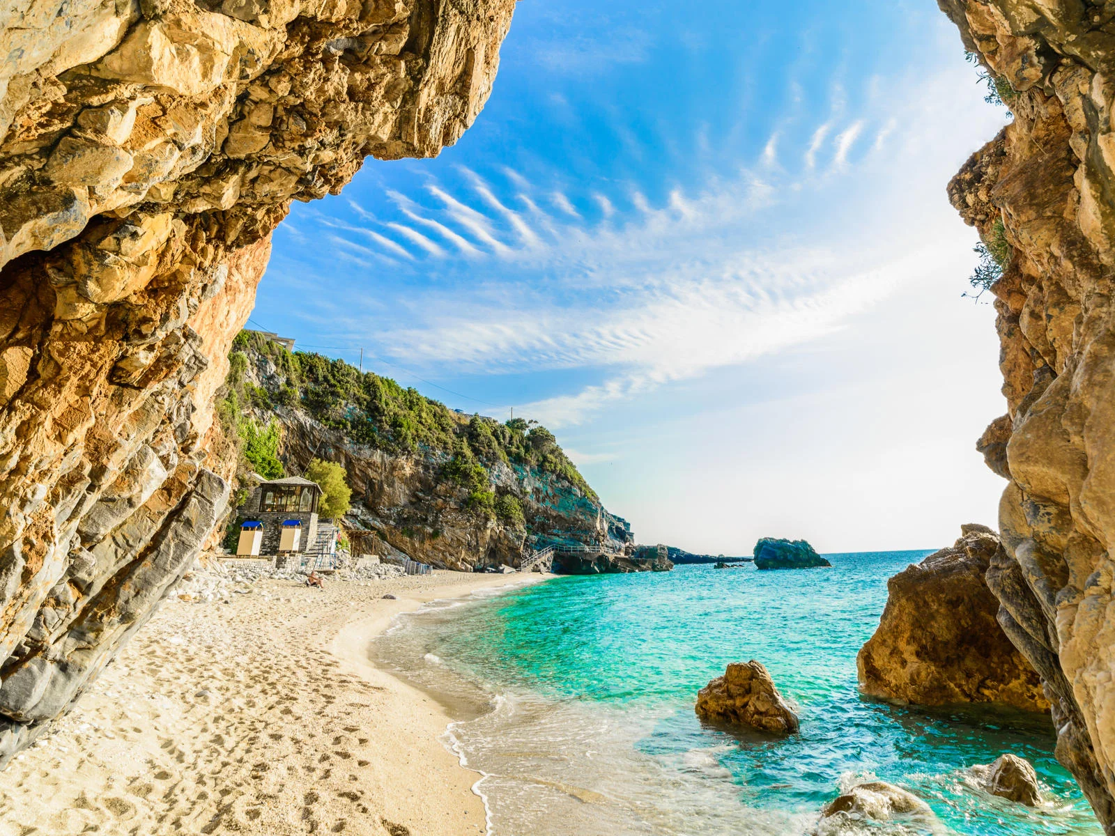 Gorgeous view of Corfu Island as seen through two giant rock faces