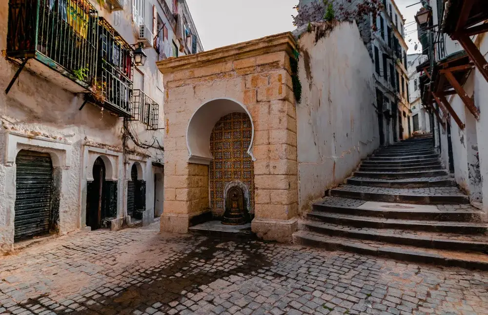 Casbah of Algiers showing rugged steps and narrow cobbled streets in the capital during the best time to visit Algeria