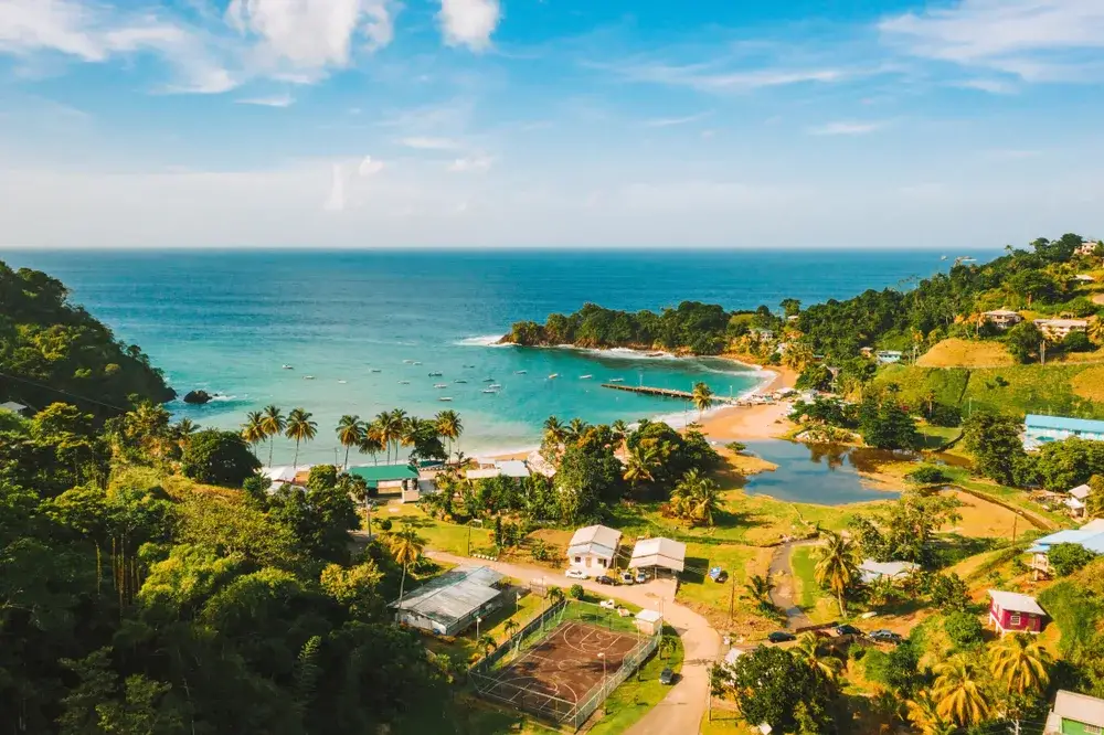 For a piece on the best time to visit Barbados, a golden view of the valley below running up to the water pictured on a still day