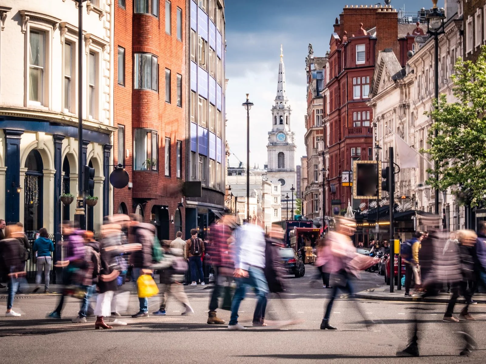 Burred crowd during the busiest time to visit London with people packed in the West End