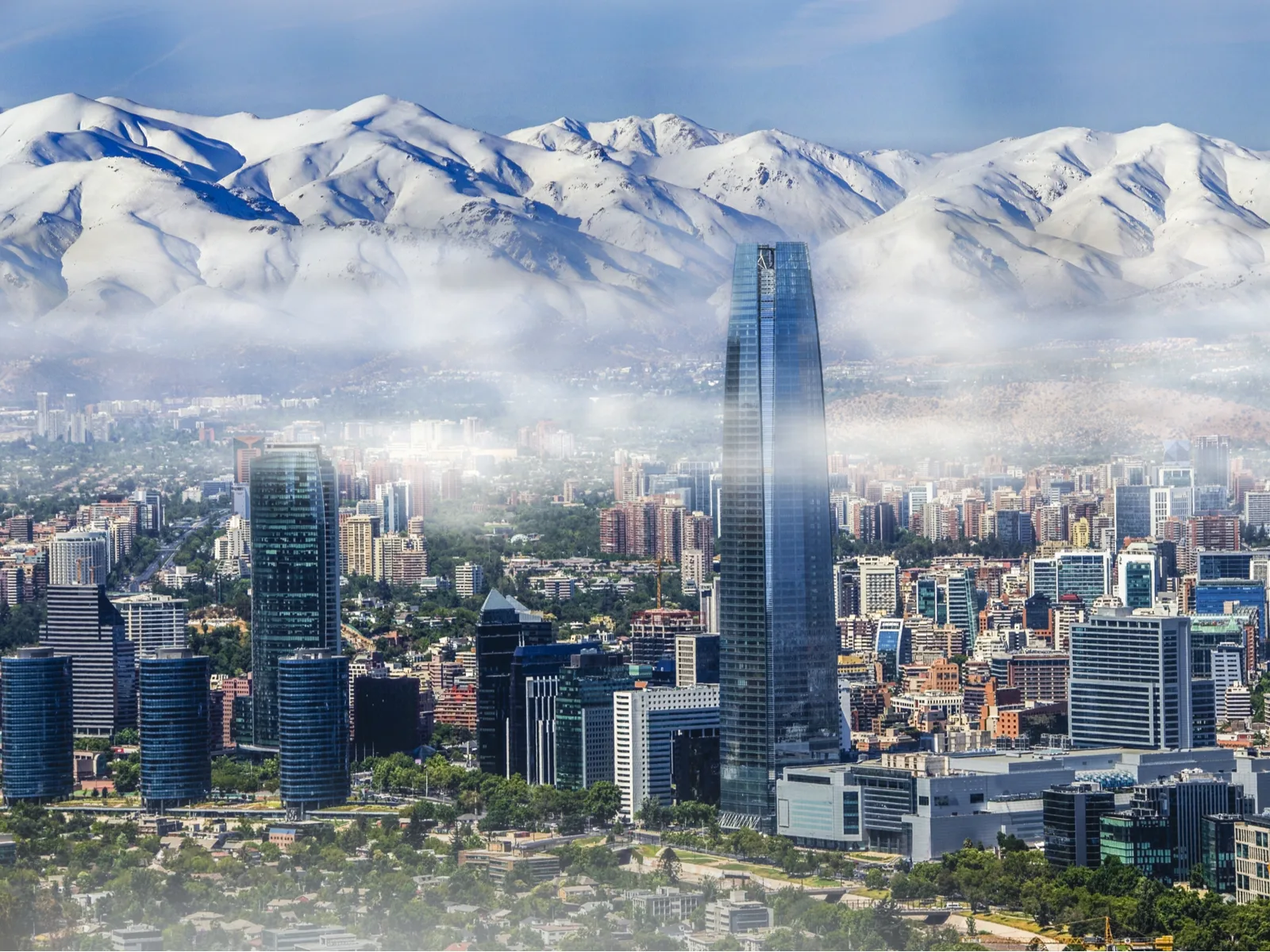 Financial District skyscrapers overlooking Santiago for a piece on the best time to visit Chile