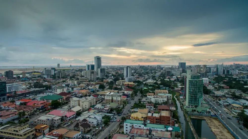 Aerial view of Victoria Island in Lagos, Nigeria which is listed as one of the most dangerous countries in Africa