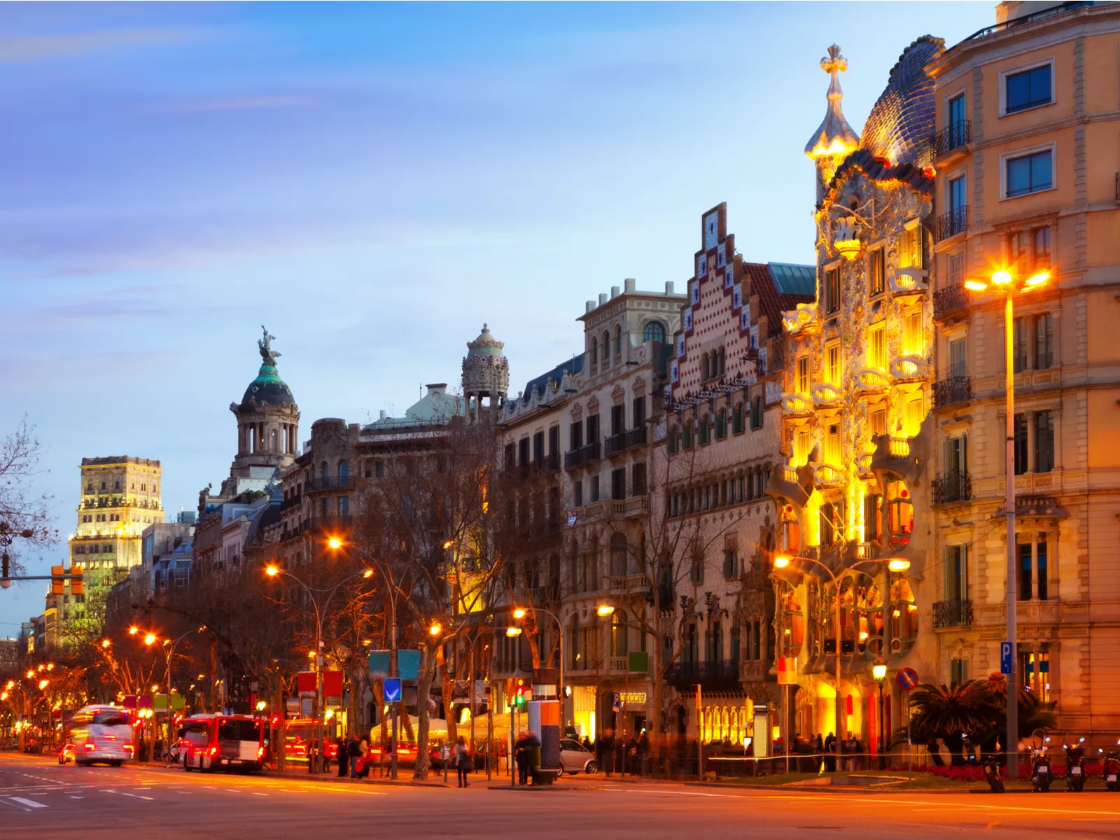 Neat night view of the Passeig de Gracia in Winter during the least busy time to visit Barcelona