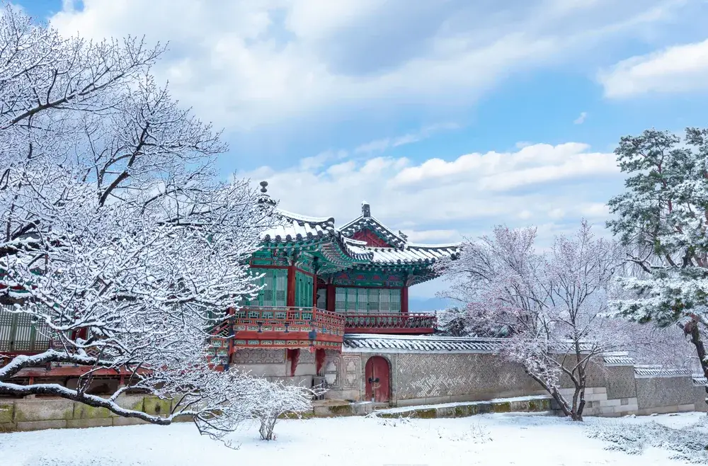 Changdeokgung Palace with snow in winter during the least busy time to visit Seoul