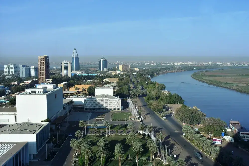 Gorgeous aerial view of the Nile and Tuti Island pictured for a post on Is Sudan Safe to Visit