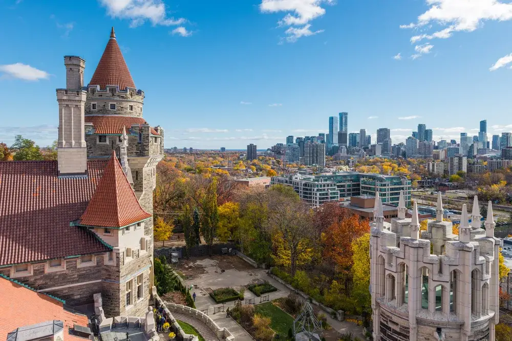 View from the Casa Loma tower looking over the city toward the skyline of Toronto