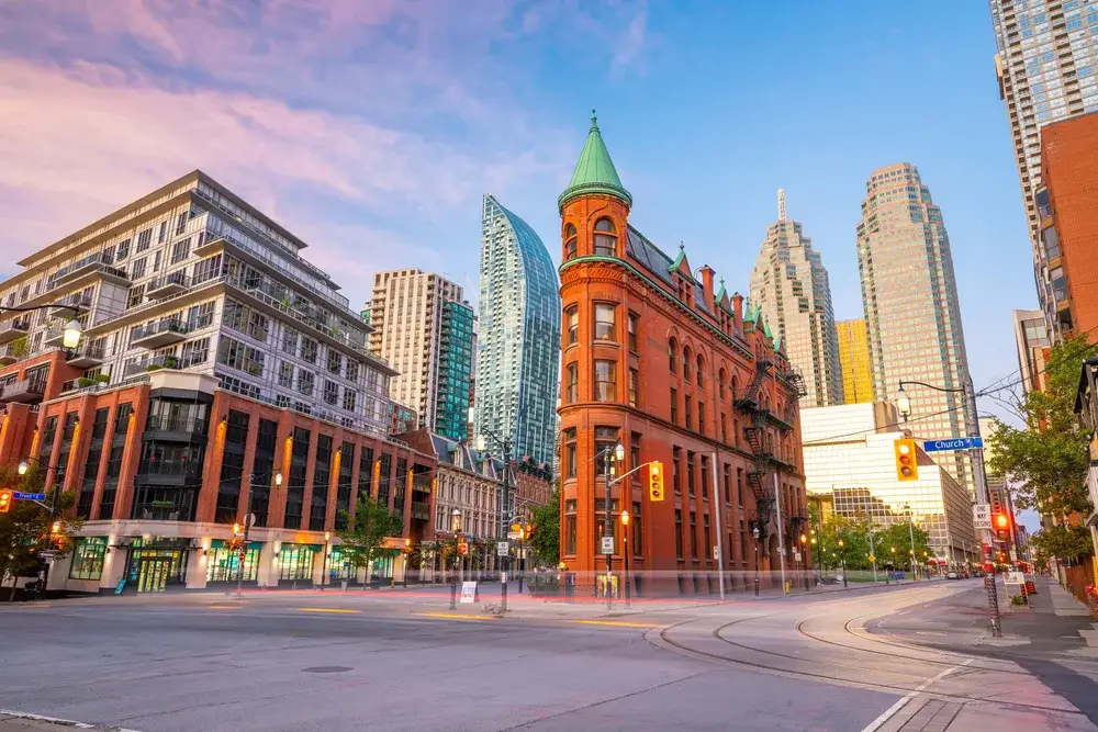 Downtown area pictured with very few travelers during the least busy time to visit Toronto, the winter