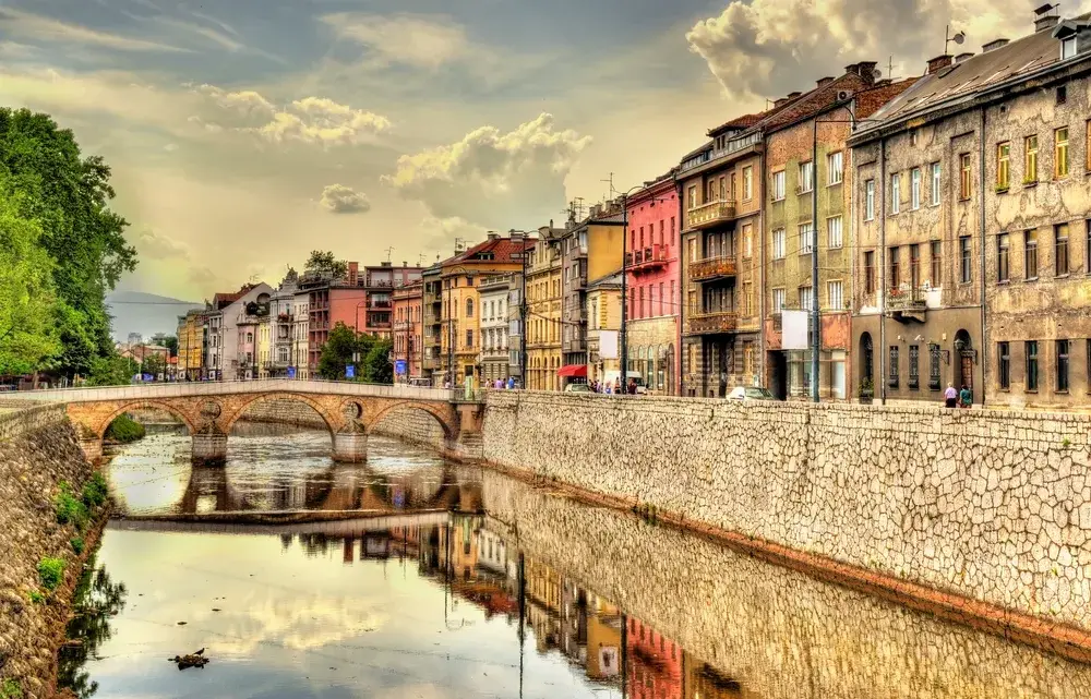 The historic center of Sarajevo on a cloudy fall day during the least busy time to visit Bosnia