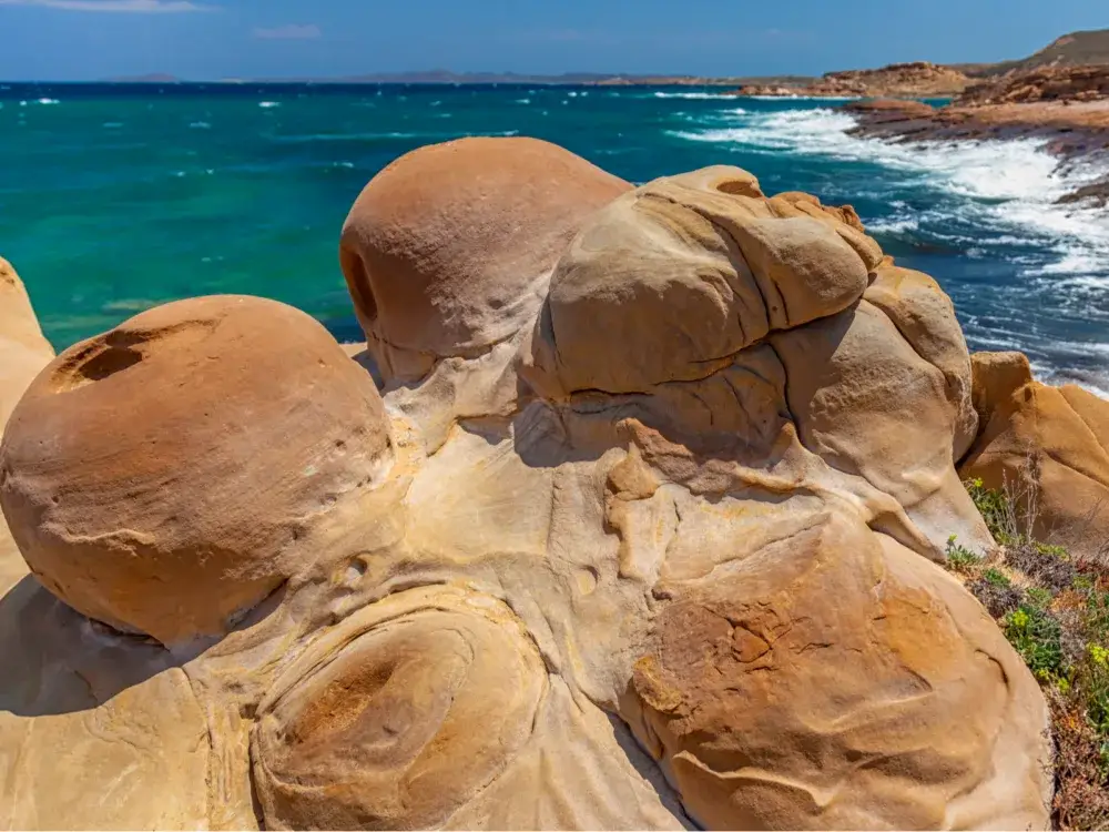 Close up shot of one of Greece's best things to do, the Lemnos rocks