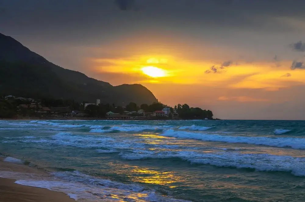 Beau Vallon, one of the unsafe areas in Seychelles (at night) pictured at dusk