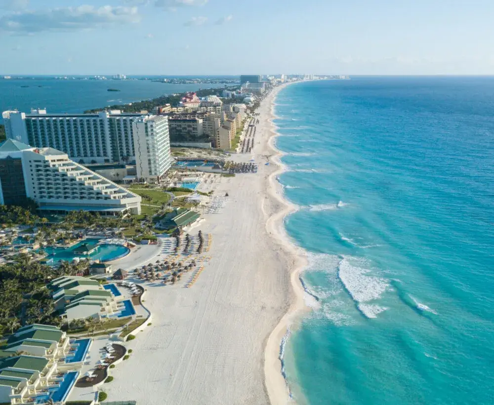 Zona Hotelera and the Costa Mujeres in the distance as seen from the air for a piece titled Is Cancun Safe to Visit