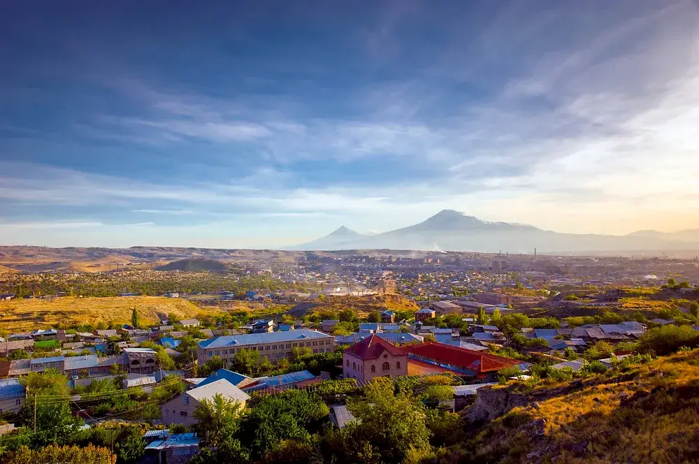 Aerial view of Yerevan Armenia with Mount Ararat in the distance