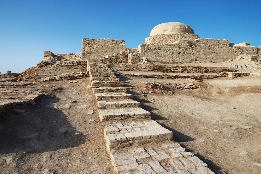 Mohenjo daro ruins close Indus river in Larkana district, Sindh, Pakistan