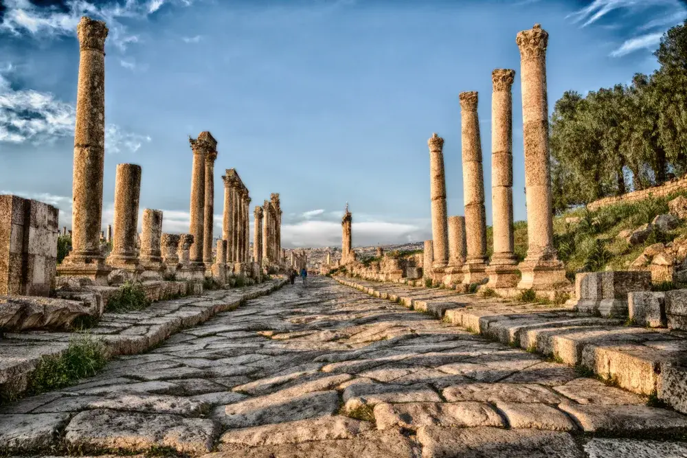 Jerash archeological site pictured on a clear blue-sky day for a piece on is Jordan safe to visit