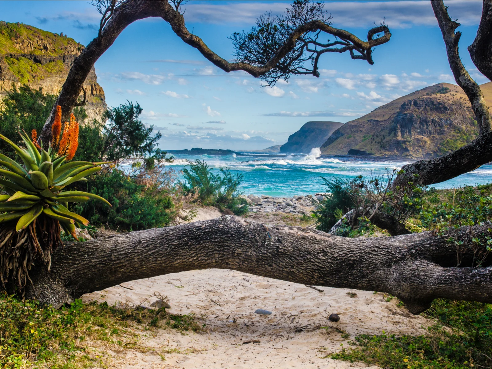 View of the ocean around the Hole in the Wall at Coffee bay during the least busy time to visit South Africa