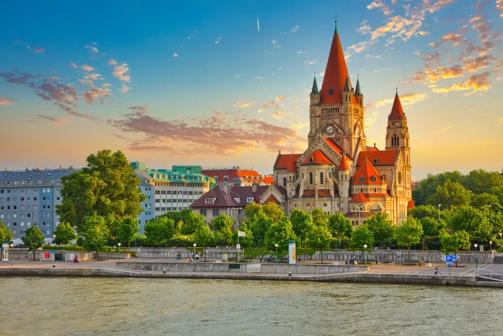 Stunning view of the Heiliger Franz church in Vienna, one of the best places to visit in Austria