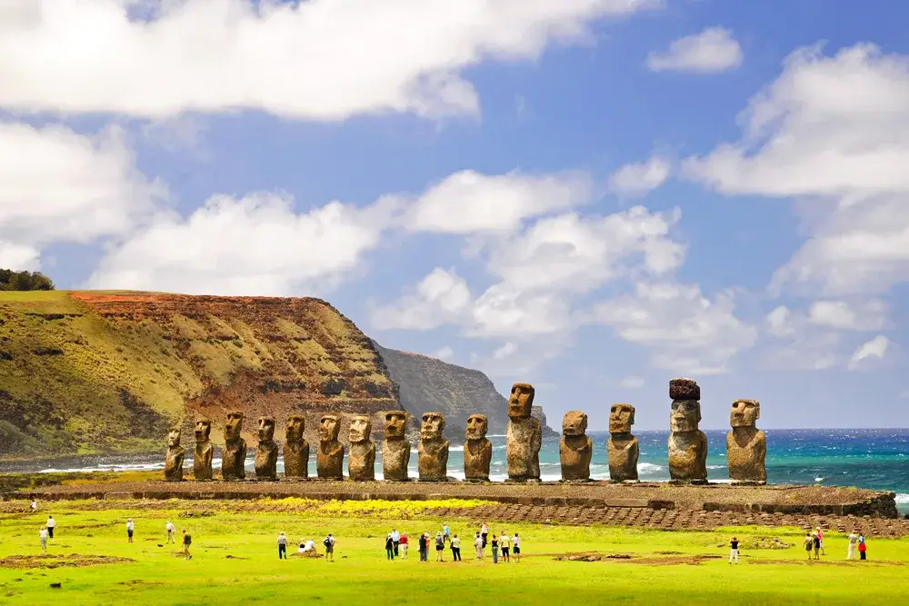 CHILE - FEBRUARY 6: Moais of Ahu Tongariki on Easter Island, Chile for a piece titled Is Chile Safe to Visit