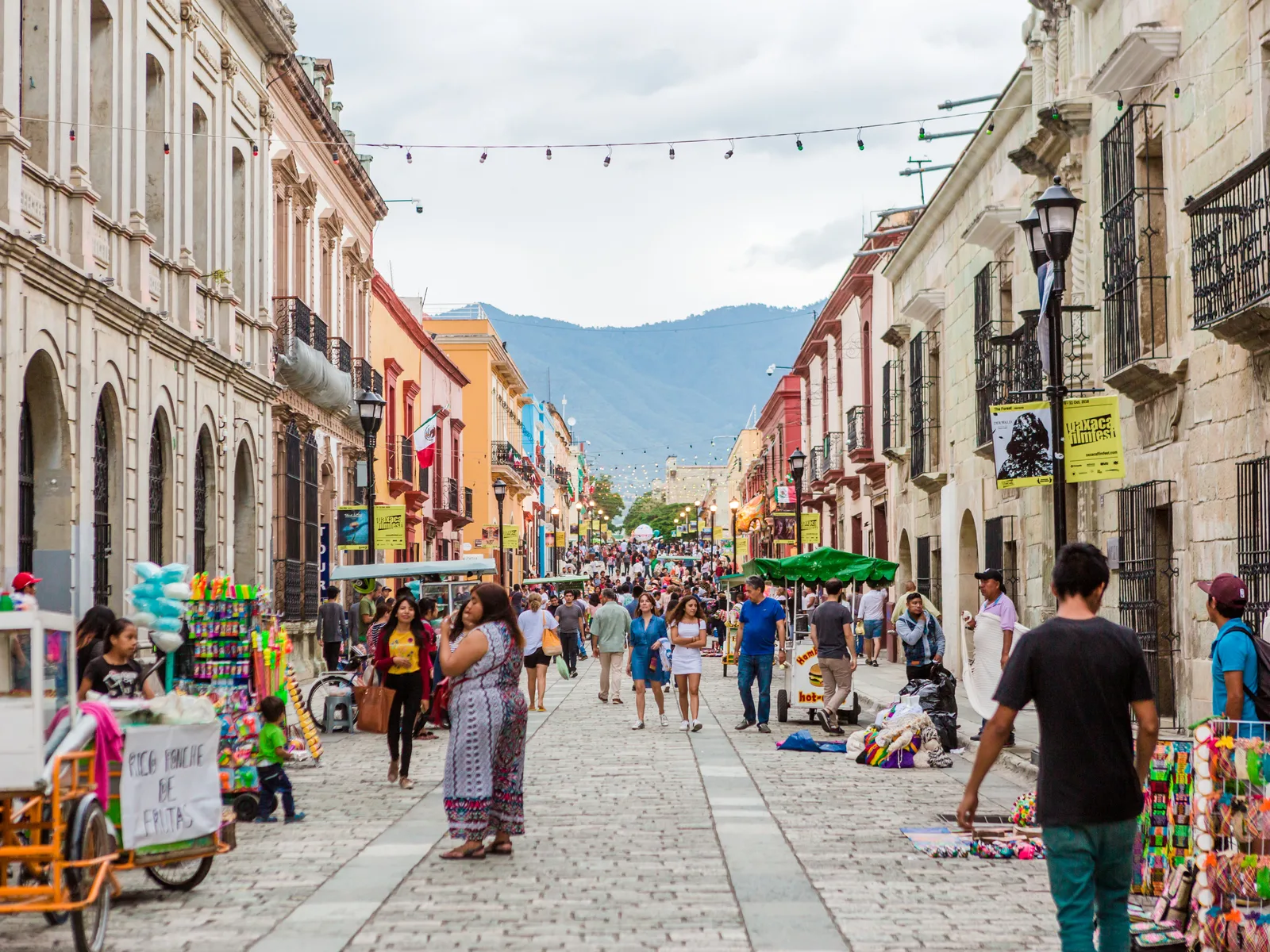 Oaxaca downtown with lots of people around the local market