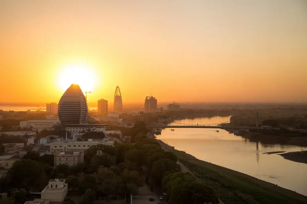 Aerial view of the Nile River in the capital Khartoum in Sudan, one of the most dangerous African countries