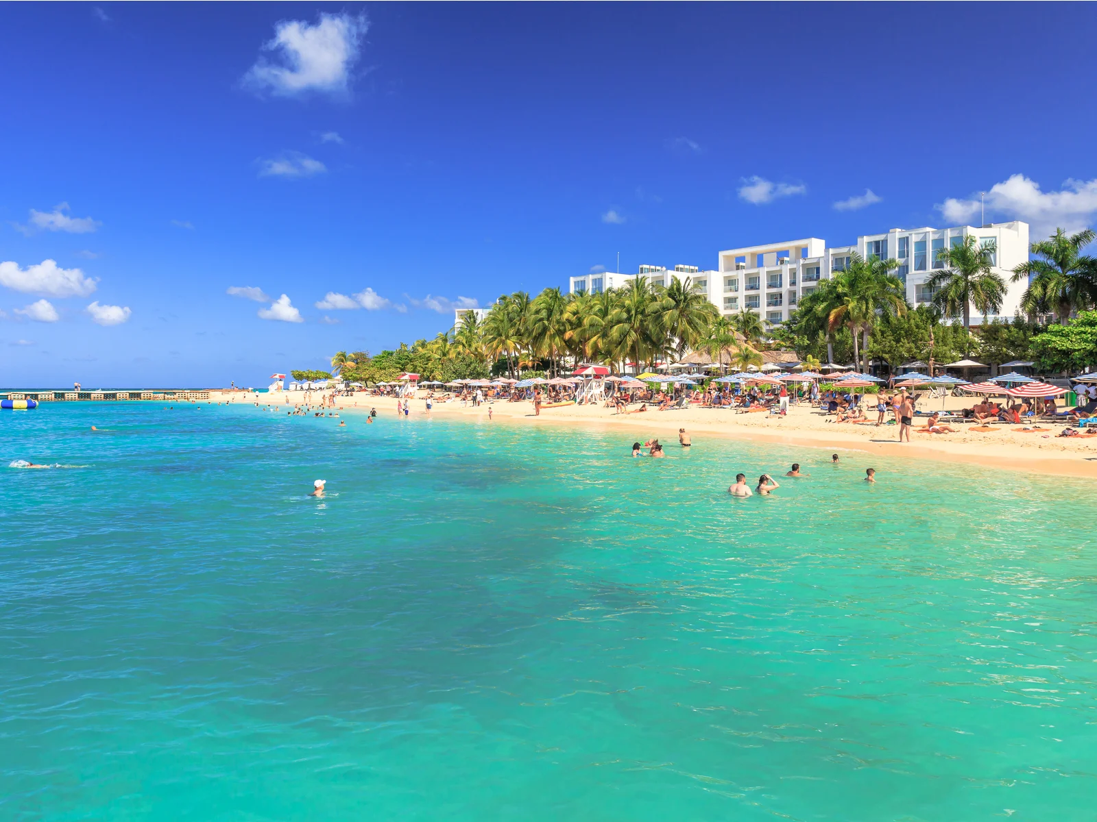 Doctor's Cave, one of the best beaches in Jamaica, as seen from the teal water