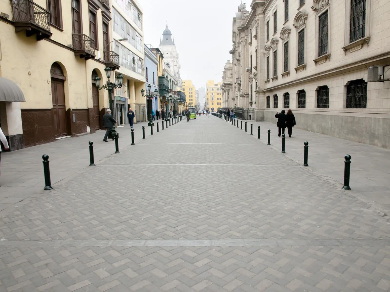 Jiron Carabaya street pictured during the least busy time to visit Peru with empty streets and sidewalks