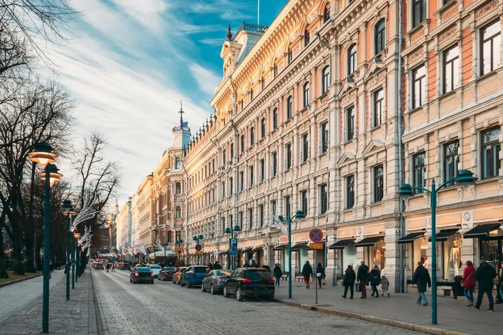 Street view in Pohjoisesplanadi in the Kluuvi district for a piece titled Is Finland Safe to Visit