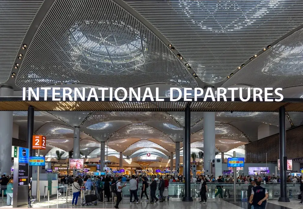 International departures gates pictured on a busy day in Istanbul