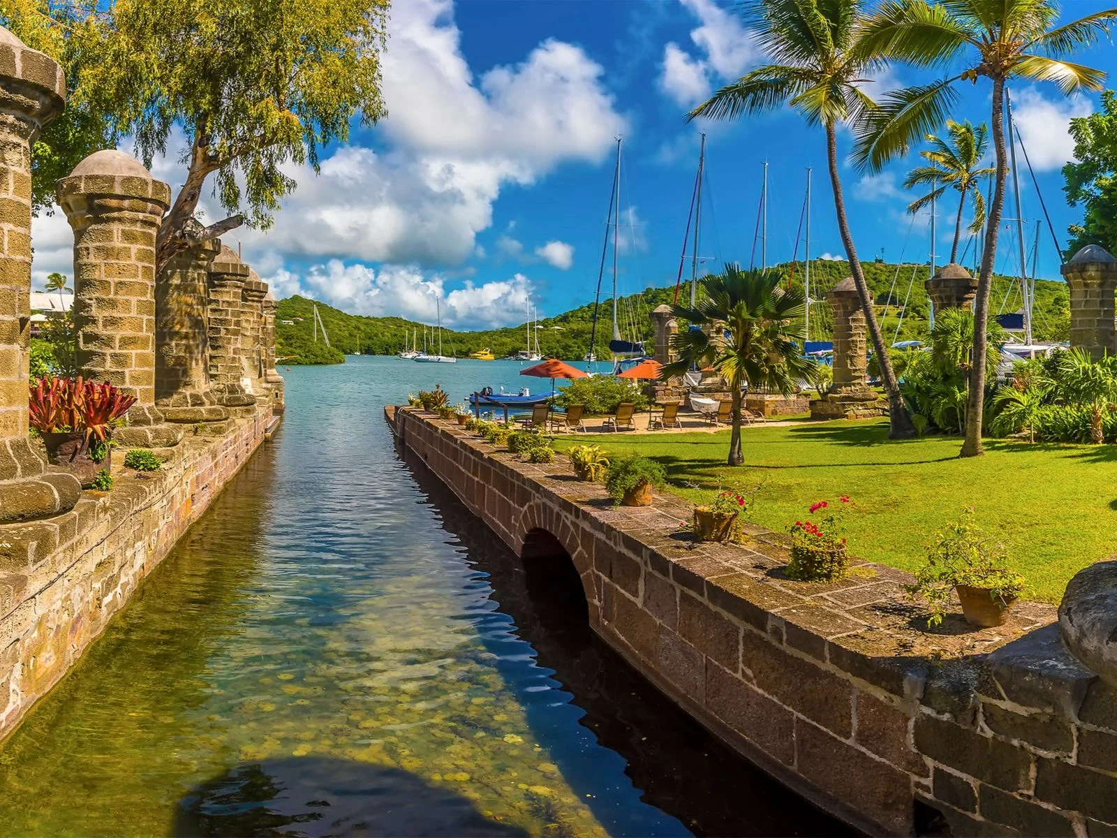 Panoramic view of a causeway by the English Harbour for a piece on whether or not Antigua is safe