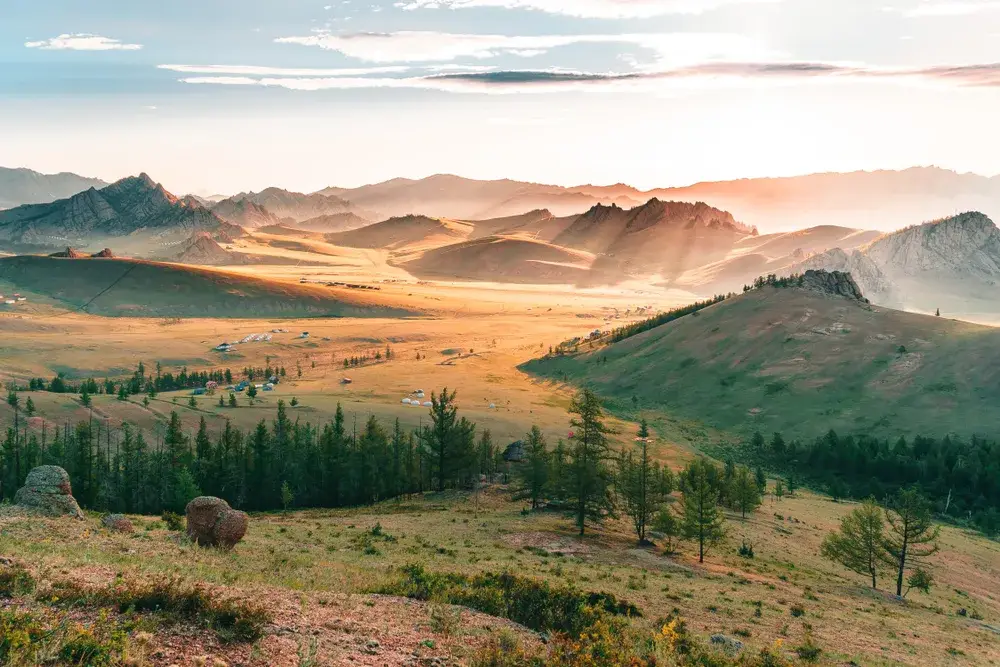 Wide view of Gorkhi-Terelj National Park for a piece on Is Mongolia Safe 