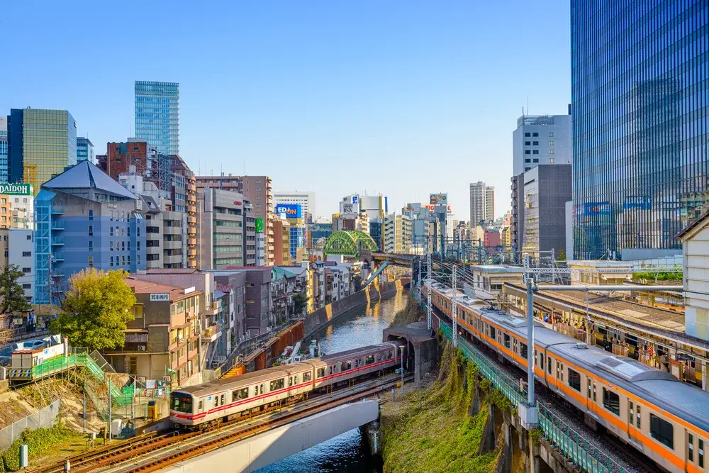 The elevated subway system in Tokyo, one of the best ways to travel around the city, for a piece titled Is Tokyo Safe to Visit