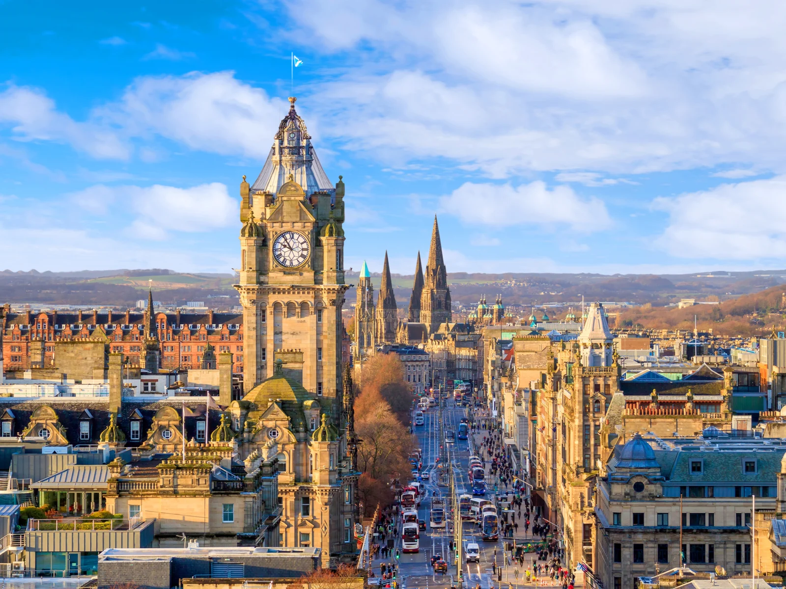 Old town Edinburgh and Edinburgh castle pictured in an aerial image during the best time to visit Scotland